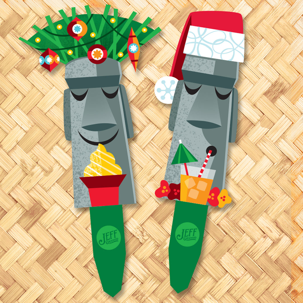 Jeff Granito's 'Merry Moais' Metal Yard Stake Set of TWO (2) - Pre-Order