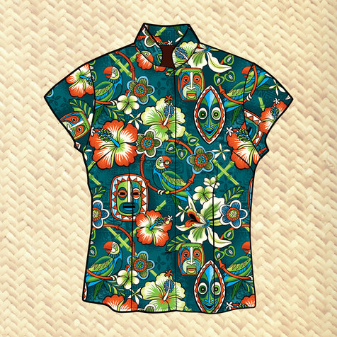 TikiLand Day 2024 'Tropic Serenade' - Classic Aloha Button-Up Shirt - Womens - Ready to Ship!