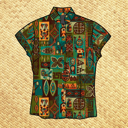 TikiLand Mug Society 2024 Member Exclusive: 'Garden of Tiki' - Women's Aloha Shirt - Ready to Ship