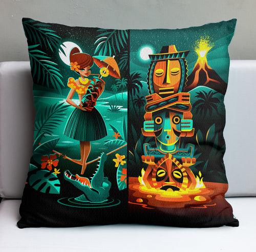 Jeff Granito's 'Tiki Portraits' Pillow Cover - Ready to Ship! (FREE SHIPPING in U.S.)