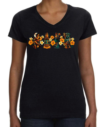 Jeff Granito's 'Tiki Portraits' Ladies V-Neck Tee