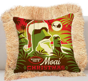 Moai Christmas Pillow Cover with Fringe - Ready to Ship!