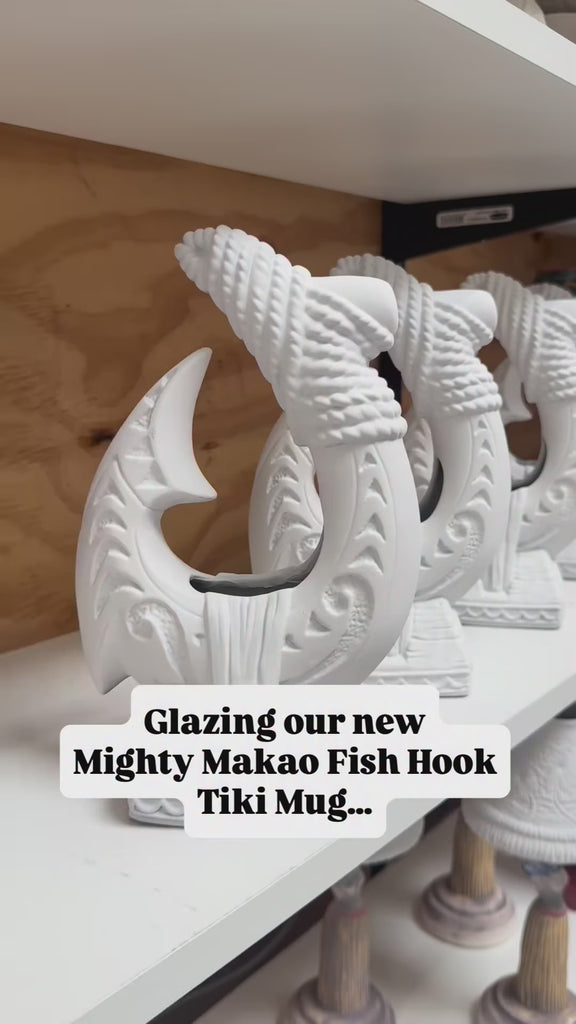 Mighty Makau ceramic tiki mug — glazing at Laguna Studio (September 4, 2026)