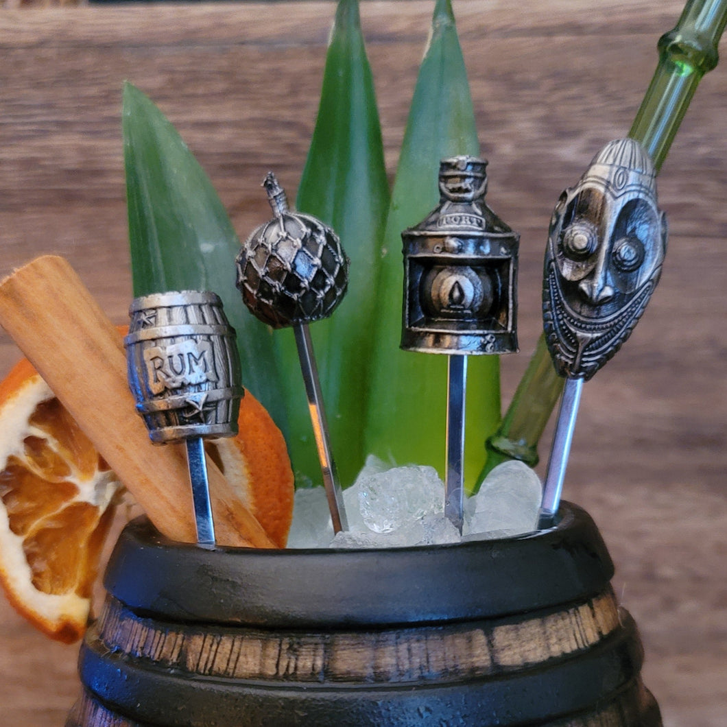 'Tiki Bar Classics' Sculpted Metal Swizzle Sticks Set, Sculpted by Thor - Ready-To-Ship!