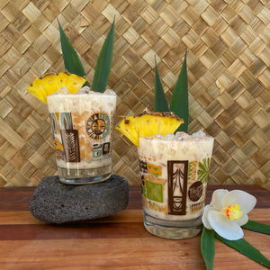 TikiLand Trading Co. - 'Heritage Lagoon' Mai Tai Glasses (2) and Sculpted Metal Tiki Swizzles (4) Set - Ready to Ship!