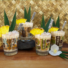 TikiLand Trading Co. - 'Heritage Lagoon' Mai Tai Glasses (4) and Sculpted Metal Tiki Swizzles (4) Set