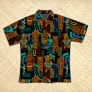 TikiLand Trading Co. 'The Four Tikis' -  Aloha Shirt - Unisex - by Doug Horne, BigToe, Atomikitty, Thor, Jeff Granito - Ready to Ship!