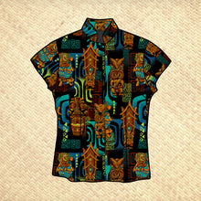 TikiLand Trading Co. 'The Four Tikis' - Classic Aloha Button Up-Shirt - Womens - by Doug Horne, BigToe, Atomikitty, Thor, Jeff Granito - Ready to Ship!