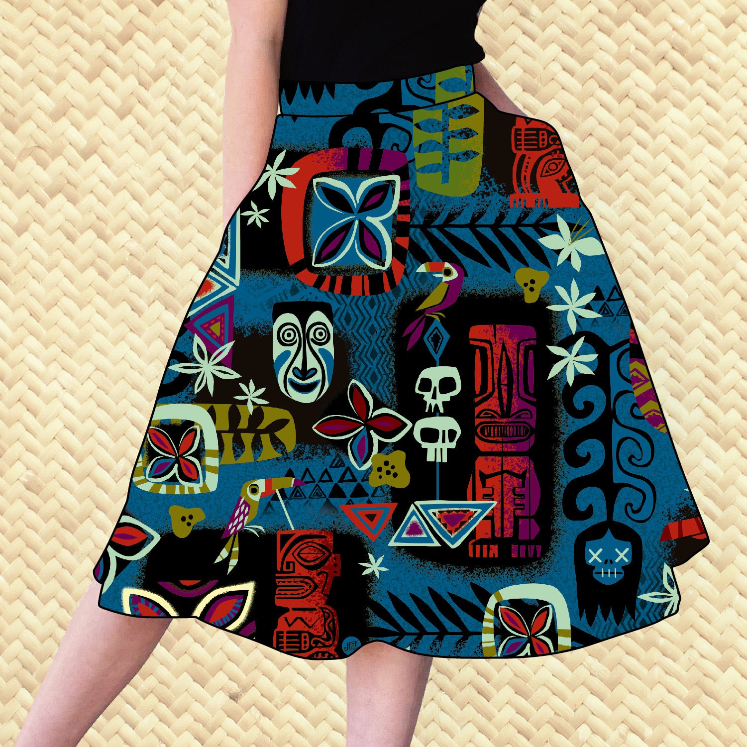 Jeff Granito's 'Blue Tiki Safari' - Aloha Skirt - Ready to ship