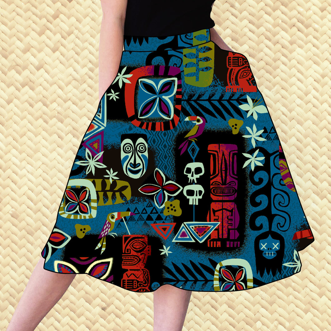 Jeff Granito's 'Blue Tiki Safari' - Aloha Skirt - Ready to ship!