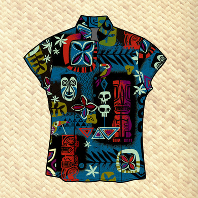 Jeff Granito's 'Blue Tiki Safari' - Women's Aloha Shirt - Ready to Ship!