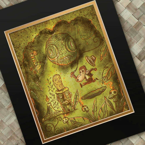 TikiLand Trading Co. 'Adventure Monkey and the Golden Idol' Print with Gold Foil - Ready to Ship - (US shipping included)