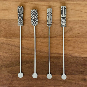 TikiLand Trading Co. - 'Heritage' Sculpted Metal Tiki Swizzles (4) Set