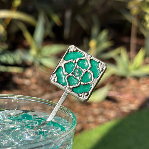 TikiLand Trading Co.'s 'Jade Tile' Sculpted Metal Swizzle Stick - Ready-To-Ship!
