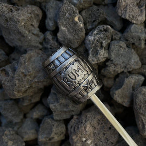 TikiLand Trading Co.'s 'Rum Barrel' Sculpted Metal Swizzle Stick, Sculpted by Thor - Ready-To-Ship!