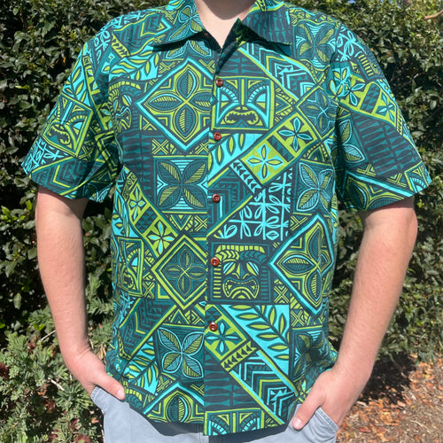 TikiLand Trading Co. 'Pae'a Tapa' - Classic Aloha Button Up-Shirt - Unisex - Ready to Ship!