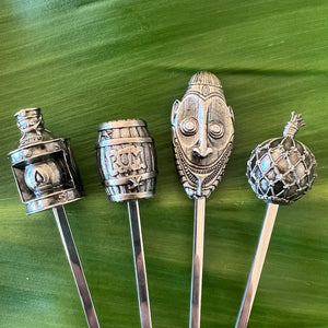 'Tiki Bar Classics' Sculpted Metal Swizzle Sticks Set, Sculpted by Thor - Ready-To-Ship!