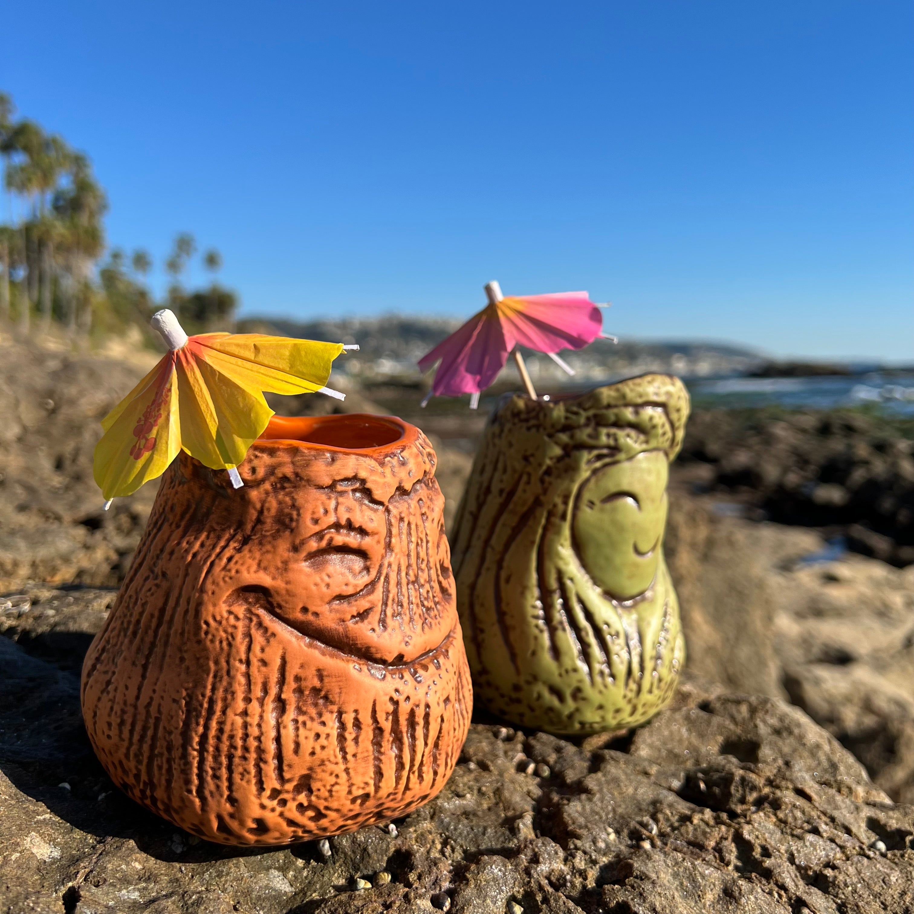 Tiki tOny's Magma Joe and Lava Flo Tiki Mug Set, sculpted by Tiki