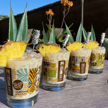 TikiLand Trading Co. - 'Heritage Lagoon' Mai Tai Glasses (4) and Sculpted Metal Tiki Swizzles (4) Set