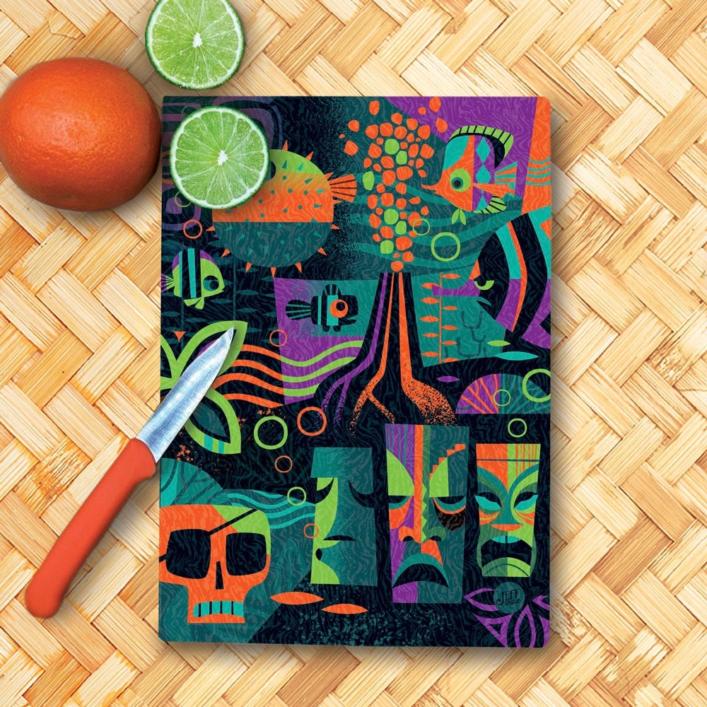 Jeff Granito's 'Tank Tiki' Glass Cutting Board - Ready-to-Ship!