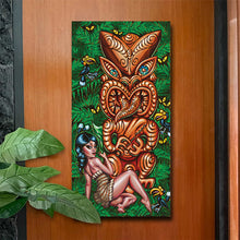 TikiLand Trading Co. 'The Four Tikis' 12 X 24 Gallery Canvas Giclee Set (4) by Doug Horne, BigToe, Atomikitty, Thor