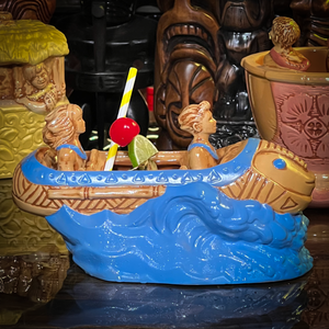 Thor's "Tiki Bob Sled" Tiki Mug, a TikiLand theme park ride vehicle, with Signed Matted Art Print, and Signed COA - Limited Edition of 350 - Ready to Ship