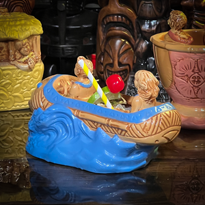 Thor's "Tiki Bob Sled" Tiki Mug, a TikiLand theme park ride vehicle, with Signed Matted Art Print, and Signed COA - Limited Edition of 350 - Ready to Ship