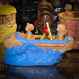 Thor's "Tiki Bob Sled" Tiki Mug, a TikiLand theme park ride vehicle, with Signed Matted Art Print, and Signed COA - Limited Edition of 350 - Ready to Ship