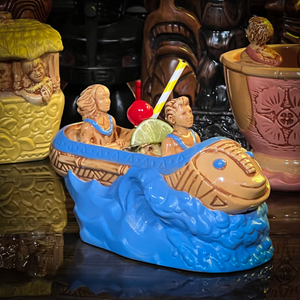 Thor's "Tiki Bob Sled" Tiki Mug, a TikiLand theme park ride vehicle, with Signed Matted Art Print, and Signed COA - Limited Edition of 350 - Ready to Ship