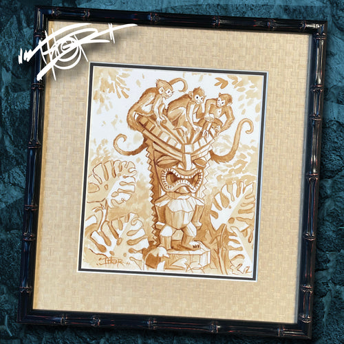 Thor's 'Monkey See Monkey Ku' Original Rum Painting - Custom Framed, One of a Kind - Ready to Ship
