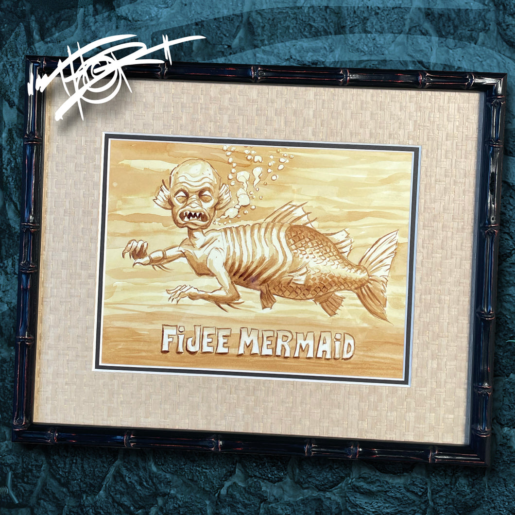 Thor's 'Fijee Mermaid in Rum' Original Rum Painting - Custom Framed, One of a Kind - Ready to Ship