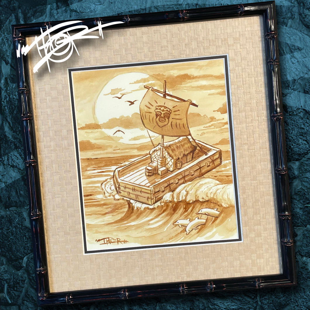 Thor's 'Kon Tiki Rum-Set' Original Rum Painting - Custom Framed, One of a Kind - Ready to Ship